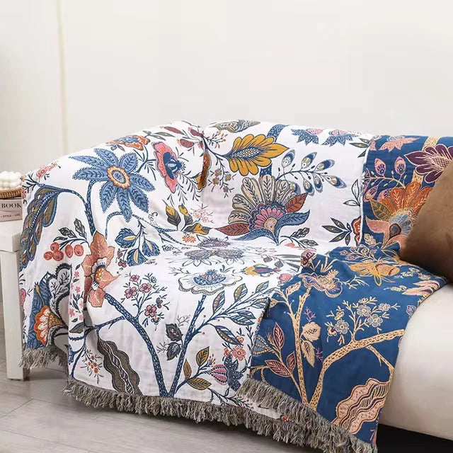 Cotton Blanket with Floral Pattern