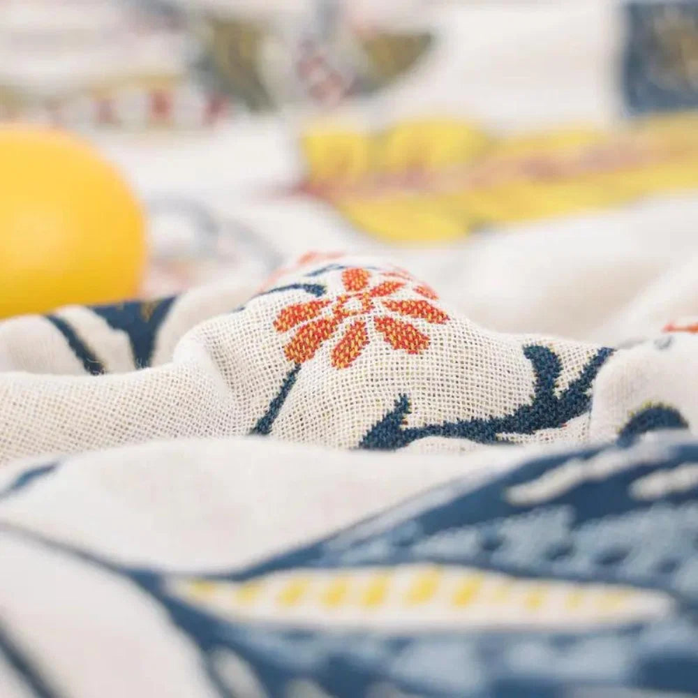 Cotton Blanket with Floral Pattern