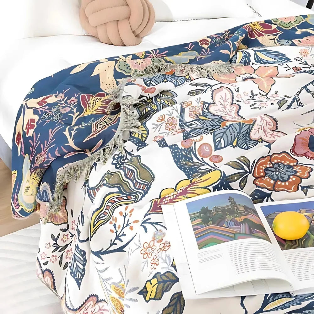 Cotton Blanket with Floral Pattern