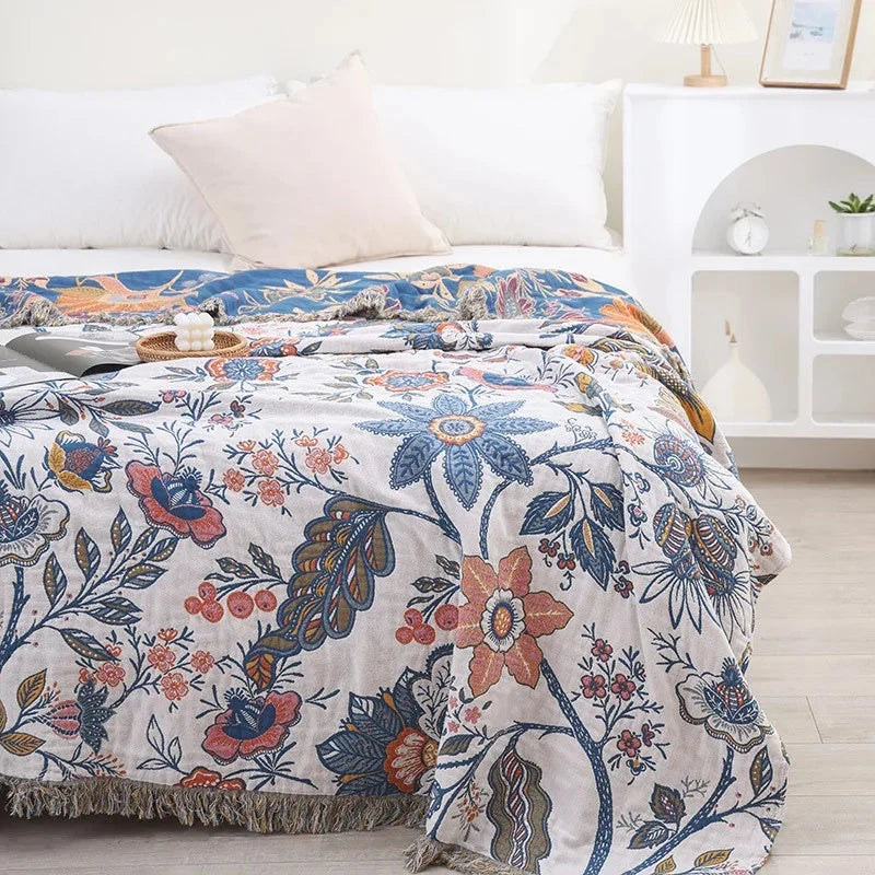Cotton Blanket with Floral Pattern