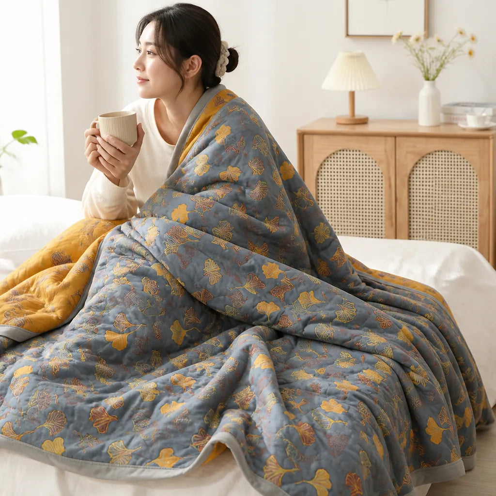 Cotton Quilt with Ginkgo Leaf Pattern