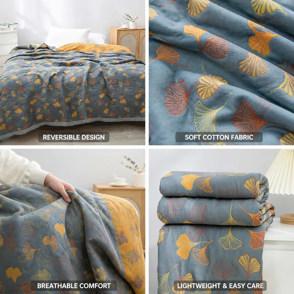 Cotton Quilt with Ginkgo Leaf Pattern