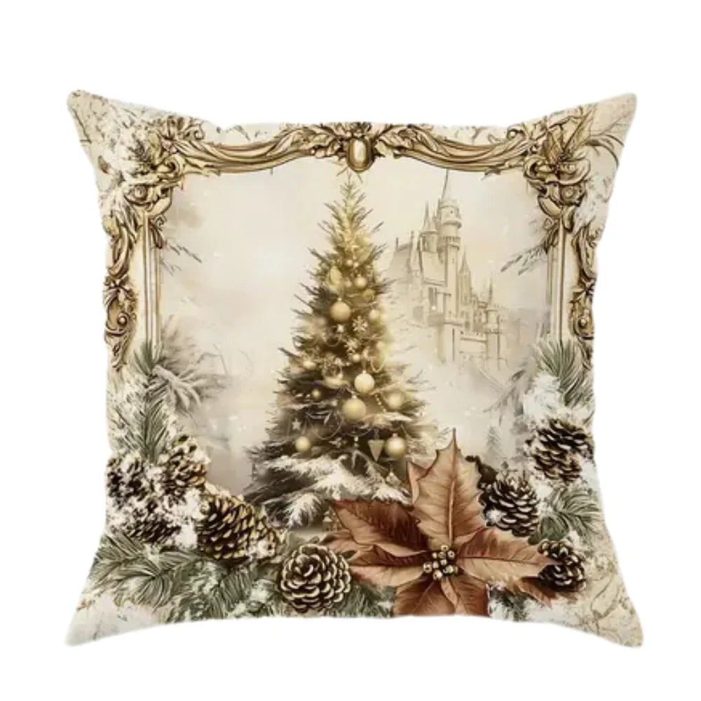 Cushion Cover | Gold Velvet Christmas Prints & Zipper Closure