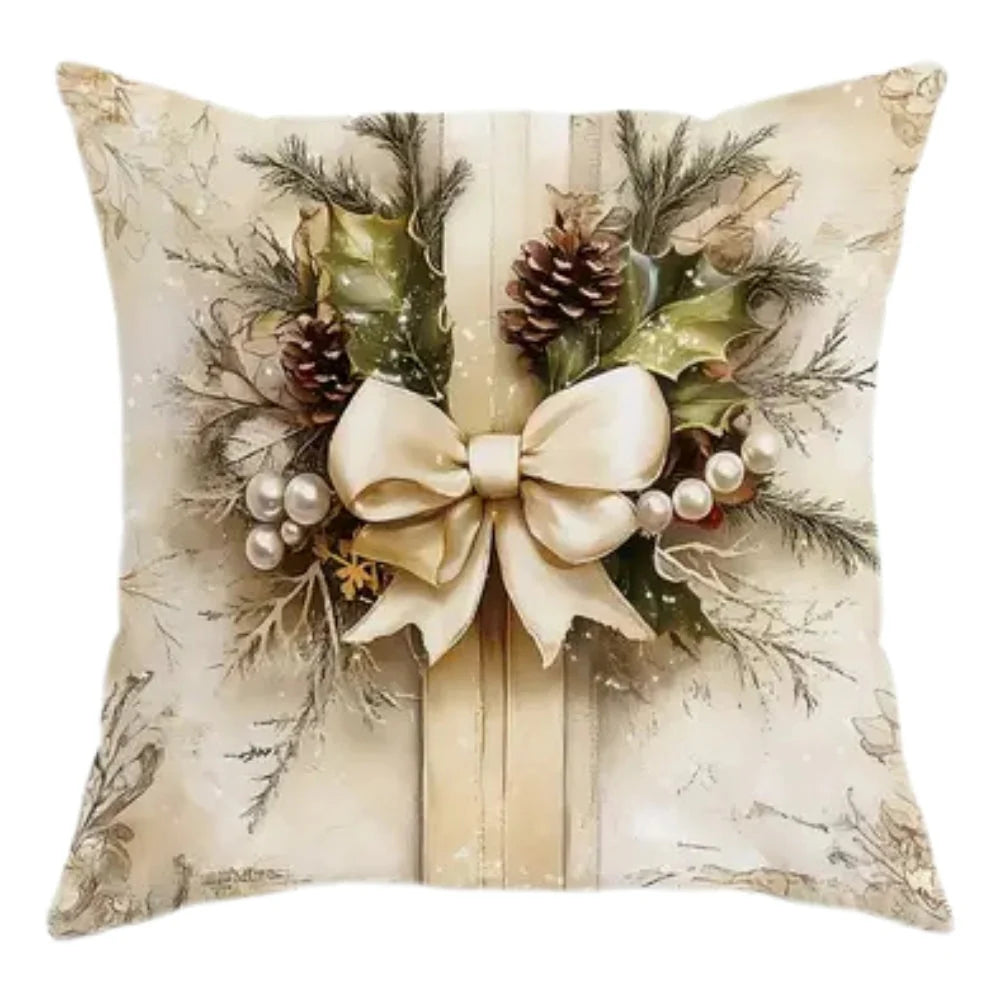 Cushion Cover | Gold Velvet Christmas Prints & Zipper Closure