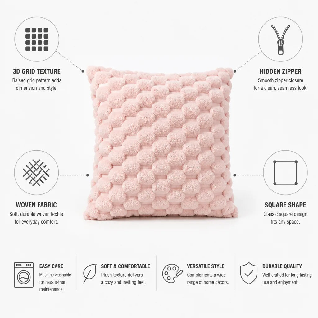 Cushion Cover with 3D Grid Texture