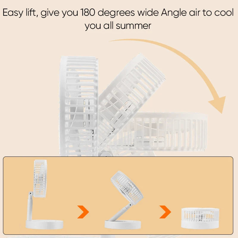 Desk Fan | Foldable Telescopic & USB Rechargeable | Built-In Phone Holder