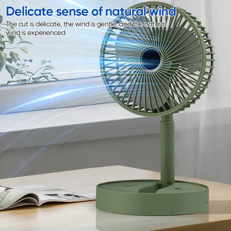 Desk Fan | Foldable Telescopic & USB Rechargeable | Built-In Phone Holder