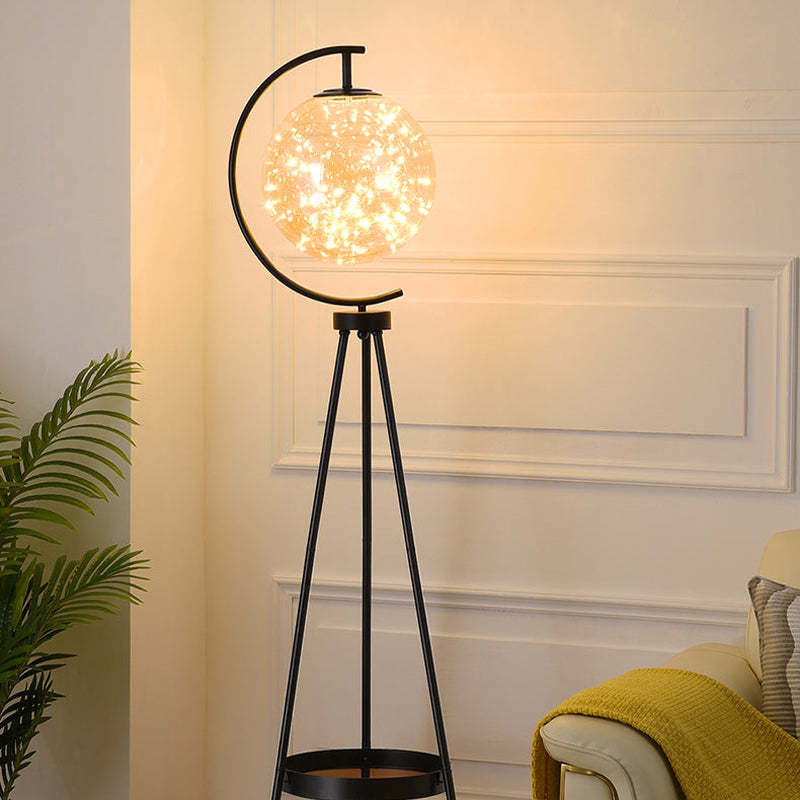 Floor Lamp | Glass Globe & Metal Tripod | Warm Light