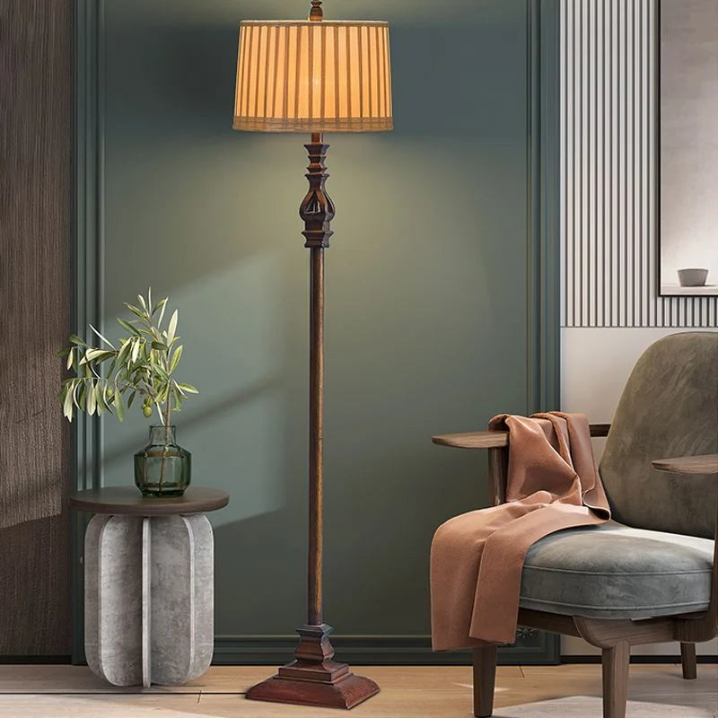 Floor Lamp | Resin & Fabric Dumpling Shade | Earthy Brown