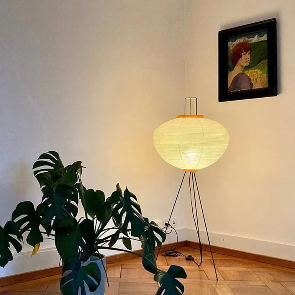Floor Lamp | Rice Paper Shade & Metal Tripod | LED Bulb Included