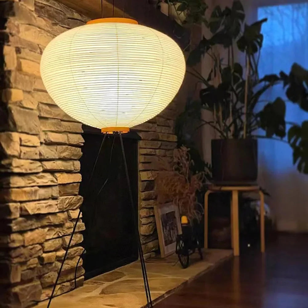 Floor Lamp | Rice Paper Shade & Metal Tripod | LED Bulb Included