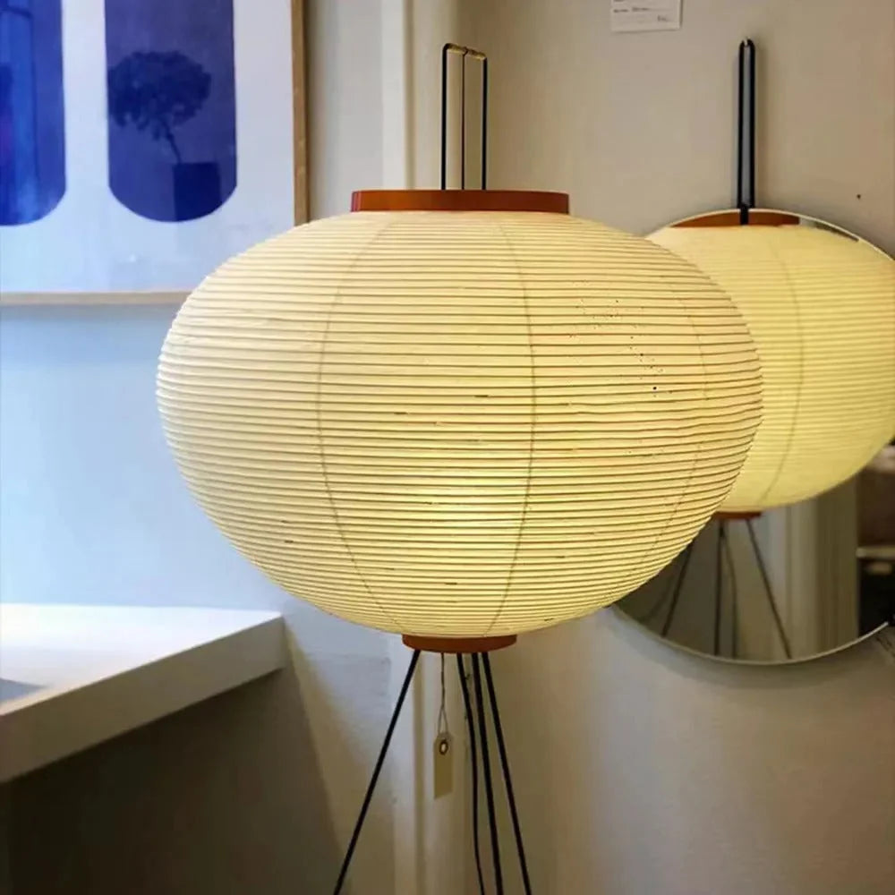 Floor Lamp | Rice Paper Shade & Metal Tripod | LED Bulb Included