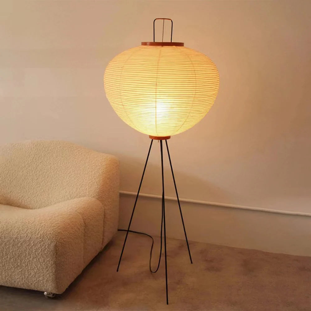 Floor Lamp | Rice Paper Shade & Metal Tripod | LED Bulb Included