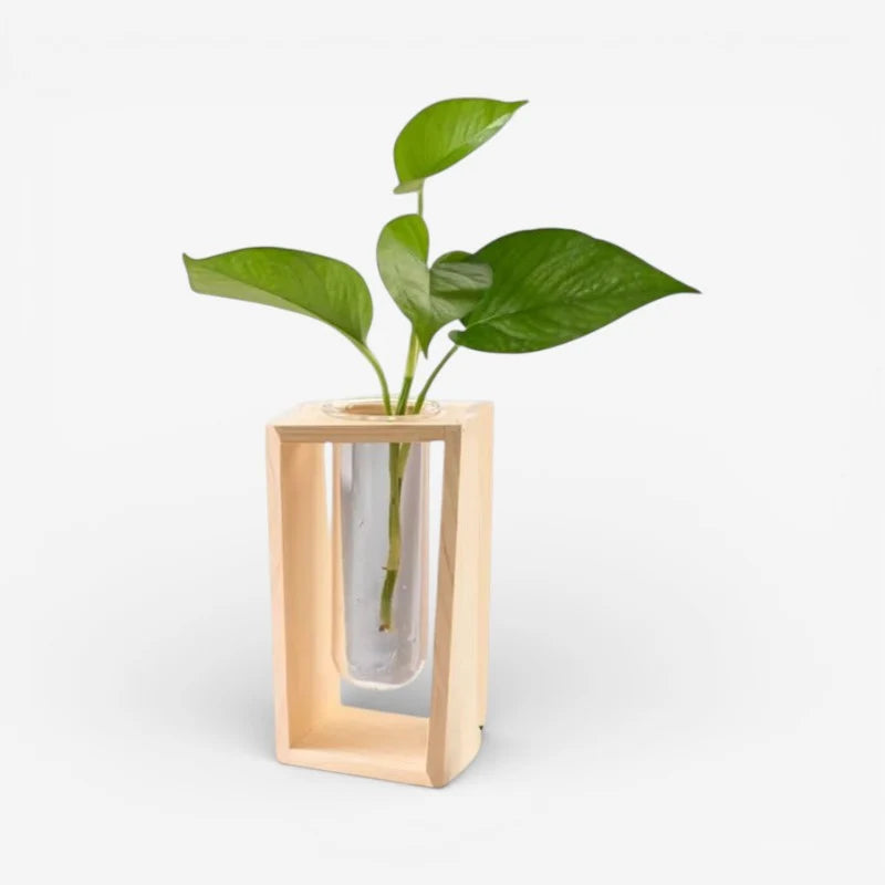 Flower Vase | Slim Tubular & Wood Stand