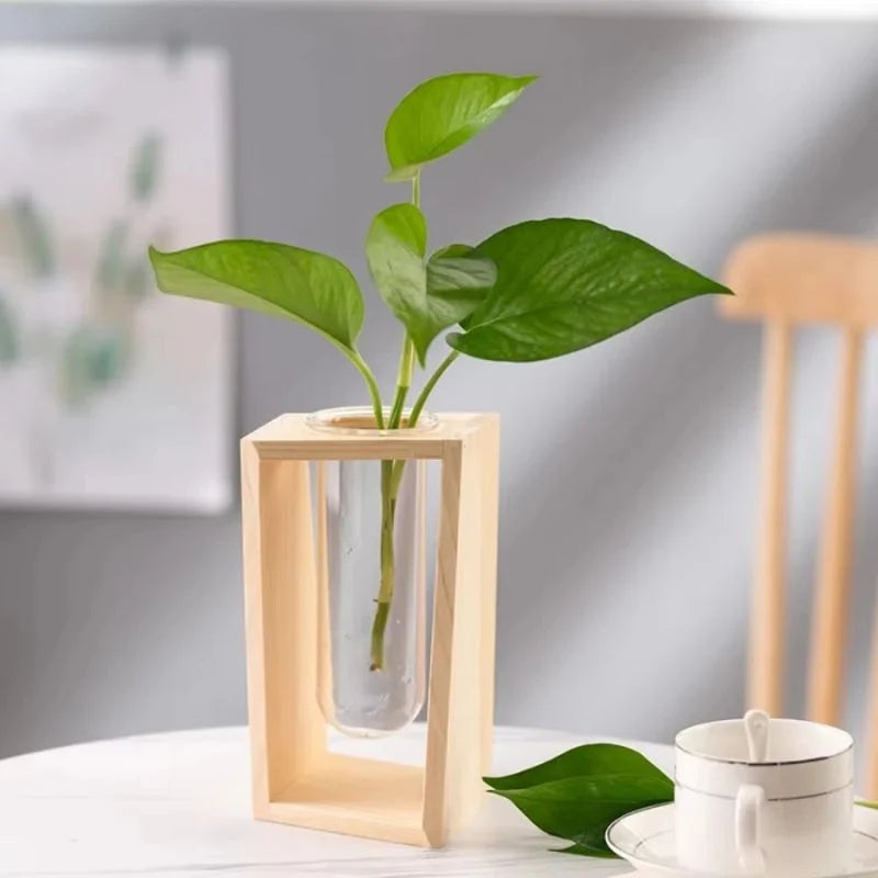 Flower Vase | Slim Tubular & Wood Stand