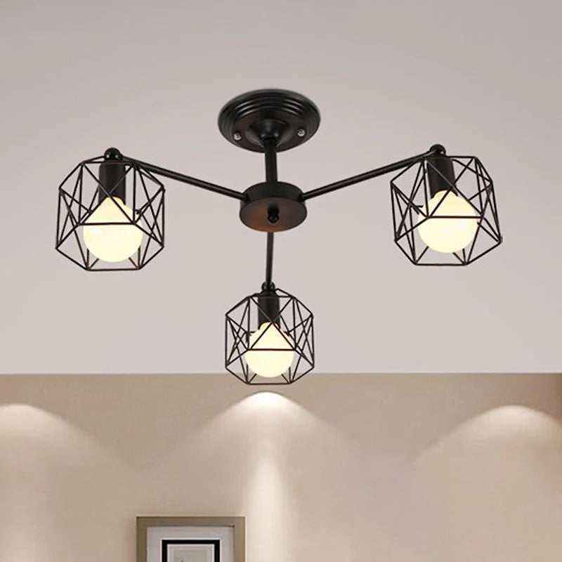 Flush Mount Ceiling Light | Black Metal & E27 Socket | For Bedroom & Living Room