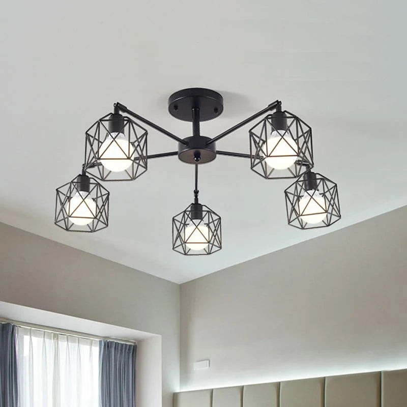 Flush Mount Ceiling Light | Black Metal & E27 Socket | For Bedroom & Living Room