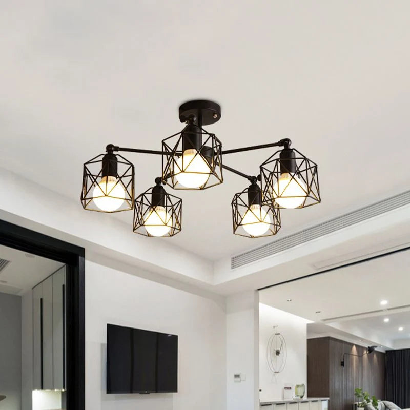 Flush Mount Ceiling Light | Black Metal & E27 Socket | For Bedroom & Living Room