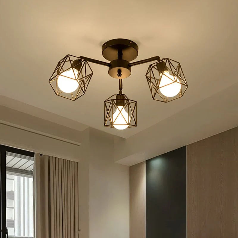 Flush Mount Ceiling Light | Black Metal & E27 Socket | For Bedroom & Living Room