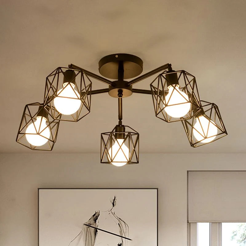 Flush Mount Ceiling Light | Black Metal & E27 Socket | For Bedroom & Living Room