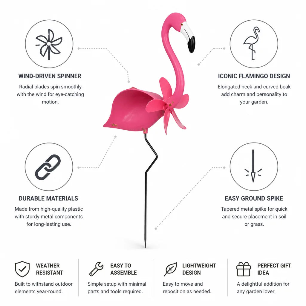Garden Flamingo with Wind-Driven Spinner