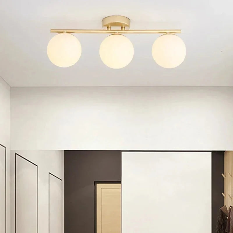 Glass Ceiling Lamp | White Globe & Gold Accents | 15 cm Diameter
