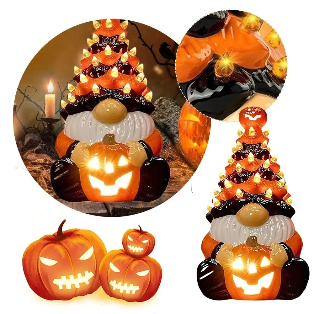 Halloween Garden Gnome Statue | Integrated LED & Compact | Tabletop & Porch