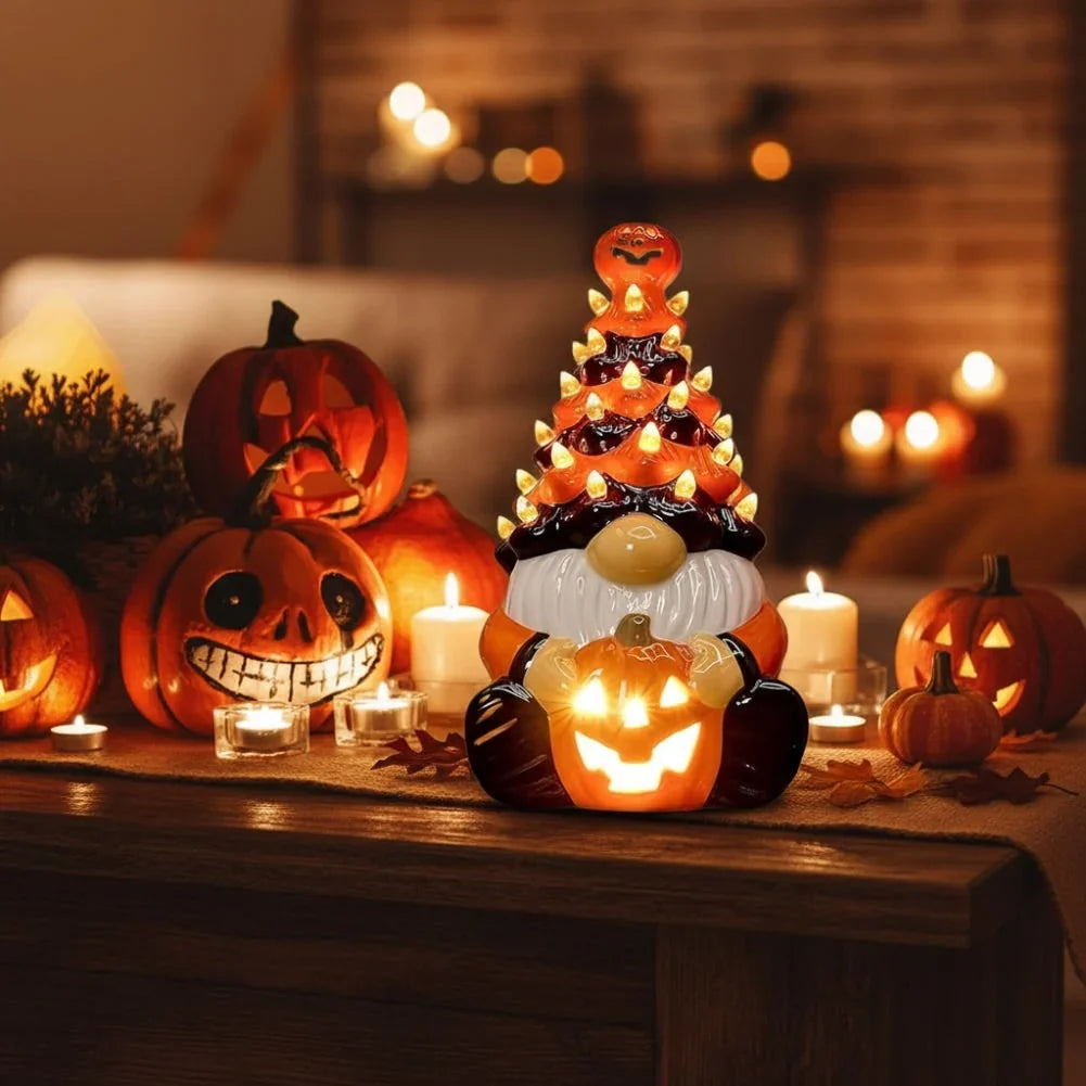 Halloween Garden Gnome Statue | Integrated LED & Compact | Tabletop & Porch