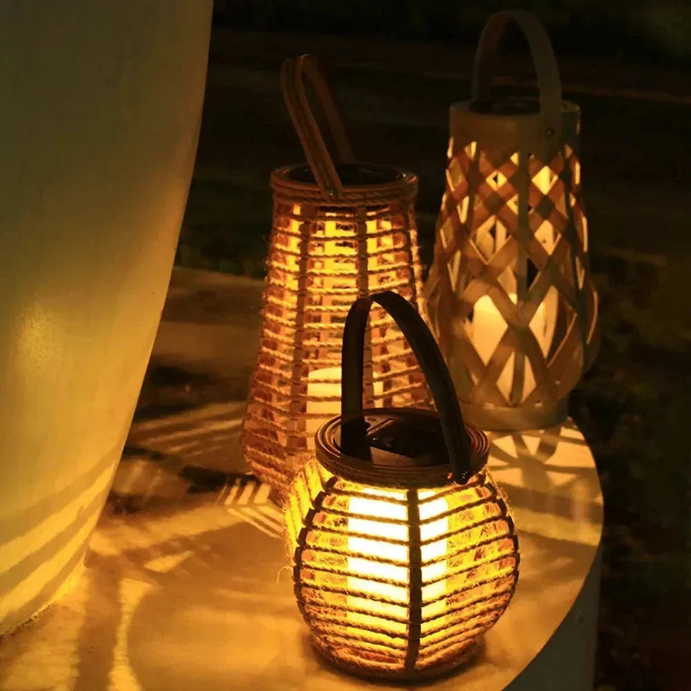 Hanging Lantern | Solar-Powered & IP44 Waterproof | Handwoven Bamboo
