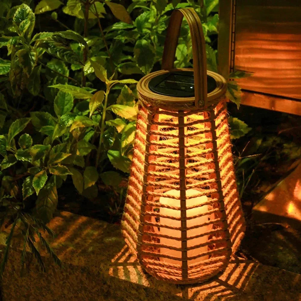 Hanging Lantern | Solar-Powered & IP44 Waterproof | Handwoven Bamboo