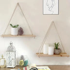 Hanging Wall Shelf | Rope-Supported & Solid Wood