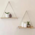 Hanging Wall Shelf | Rope-Supported & Solid Wood