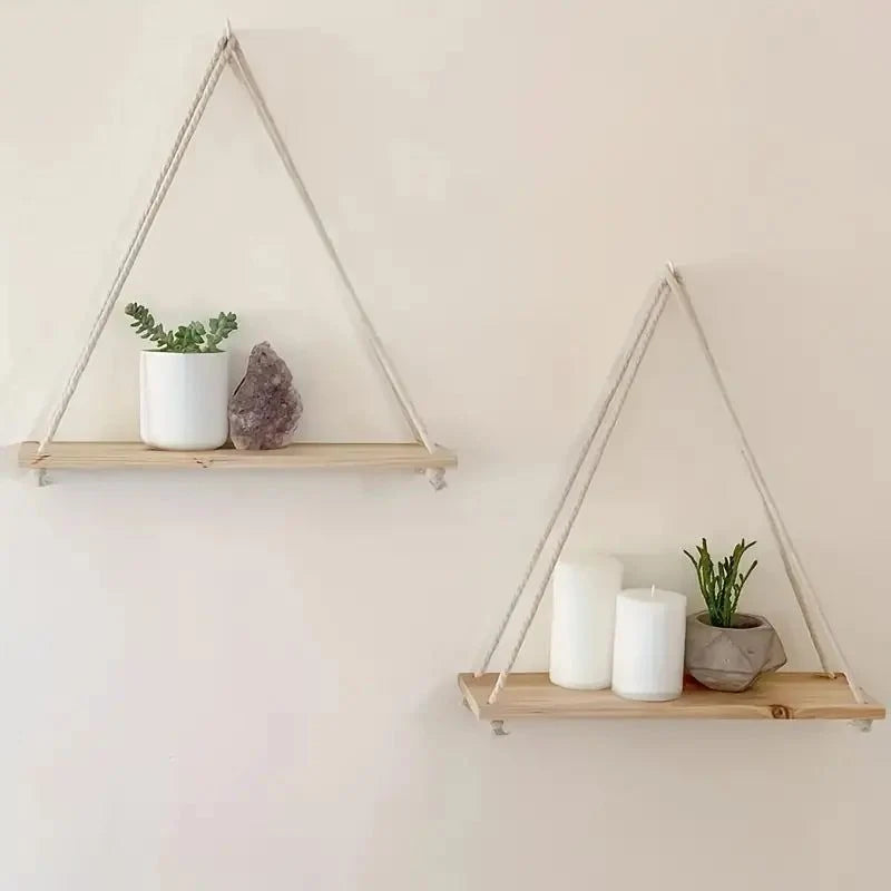 Hanging Wall Shelf | Rope-Supported & Solid Wood