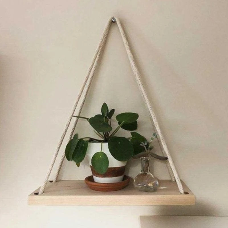 Hanging Wall Shelf | Rope-Supported & Solid Wood
