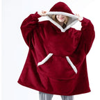 Hoodie Blanket | Fleece-Wool Blend & Large Hood | One Size Fits Most