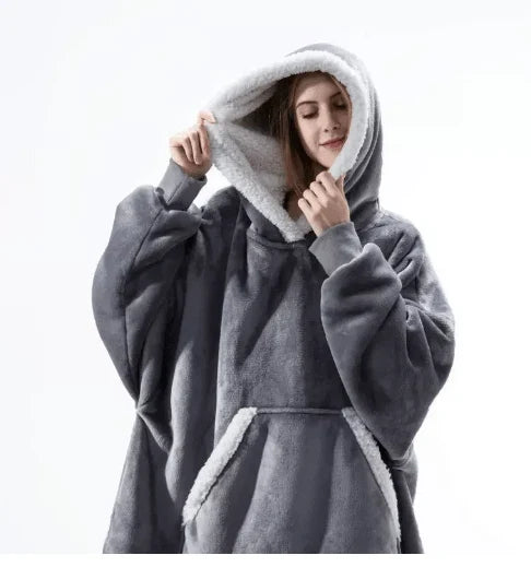 Hoodie Blanket | Fleece-Wool Blend & Large Hood | One Size Fits Most