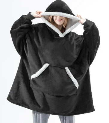 Hoodie Blanket | Fleece-Wool Blend & Large Hood | One Size Fits Most