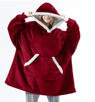 Hoodie Blanket | Fleece-Wool Blend & Large Hood | One Size Fits Most