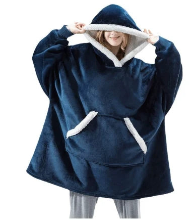 Hoodie Blanket | Fleece-Wool Blend & Large Hood | One Size Fits Most