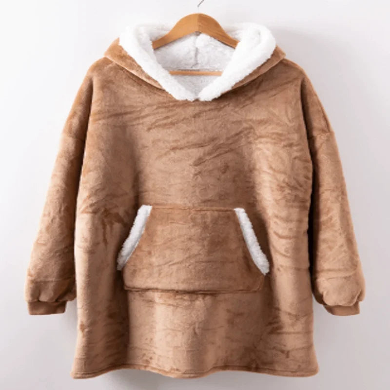 Hoodie Blanket | Fleece-Wool Blend & Large Hood | One Size Fits Most