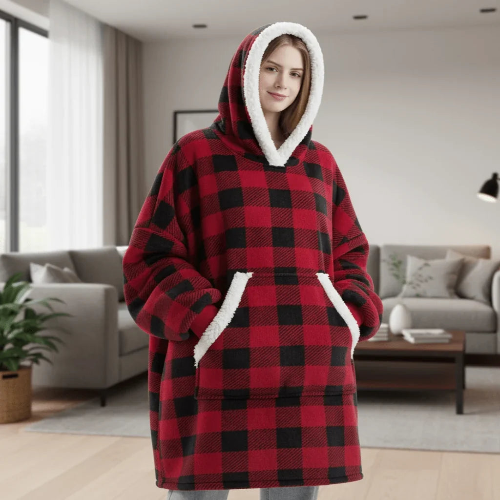 Hoodie Blanket | Fleece-Wool Blend & Large Hood | One Size Fits Most