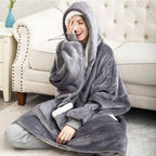 Hoodie Blanket | Fleece-Wool Blend & Large Hood | One Size Fits Most