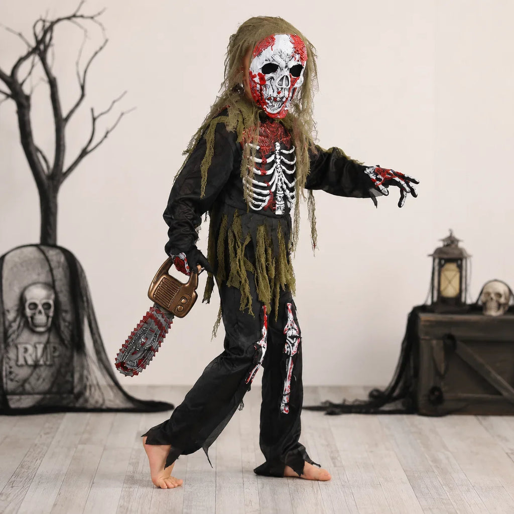 Kids Halloween Costume Set | Zombie Skeleton & Mask Included | Fits 110–164 cm