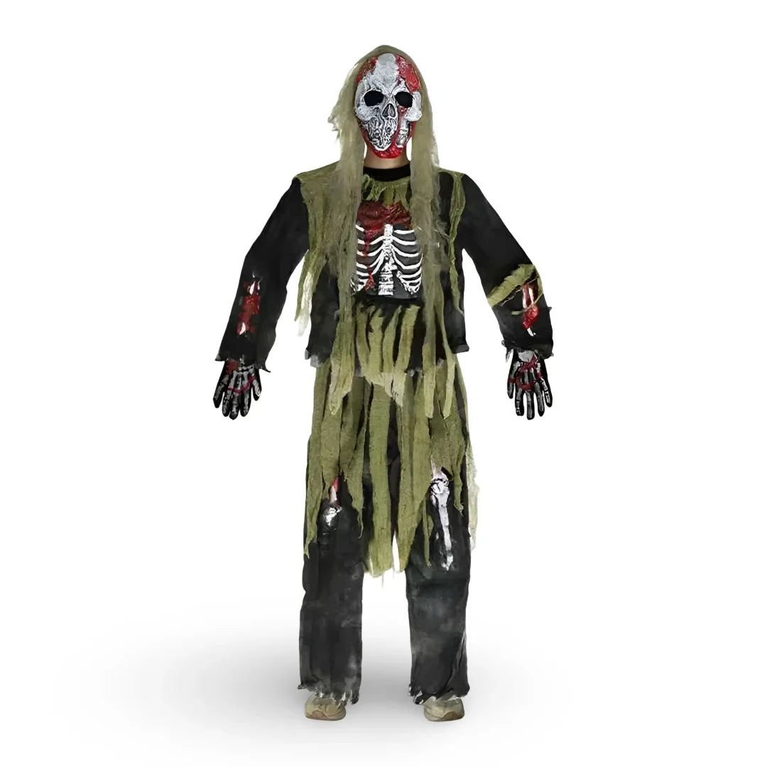 Kids Halloween Costume Set | Zombie Skeleton & Mask Included | Fits 110–164 cm