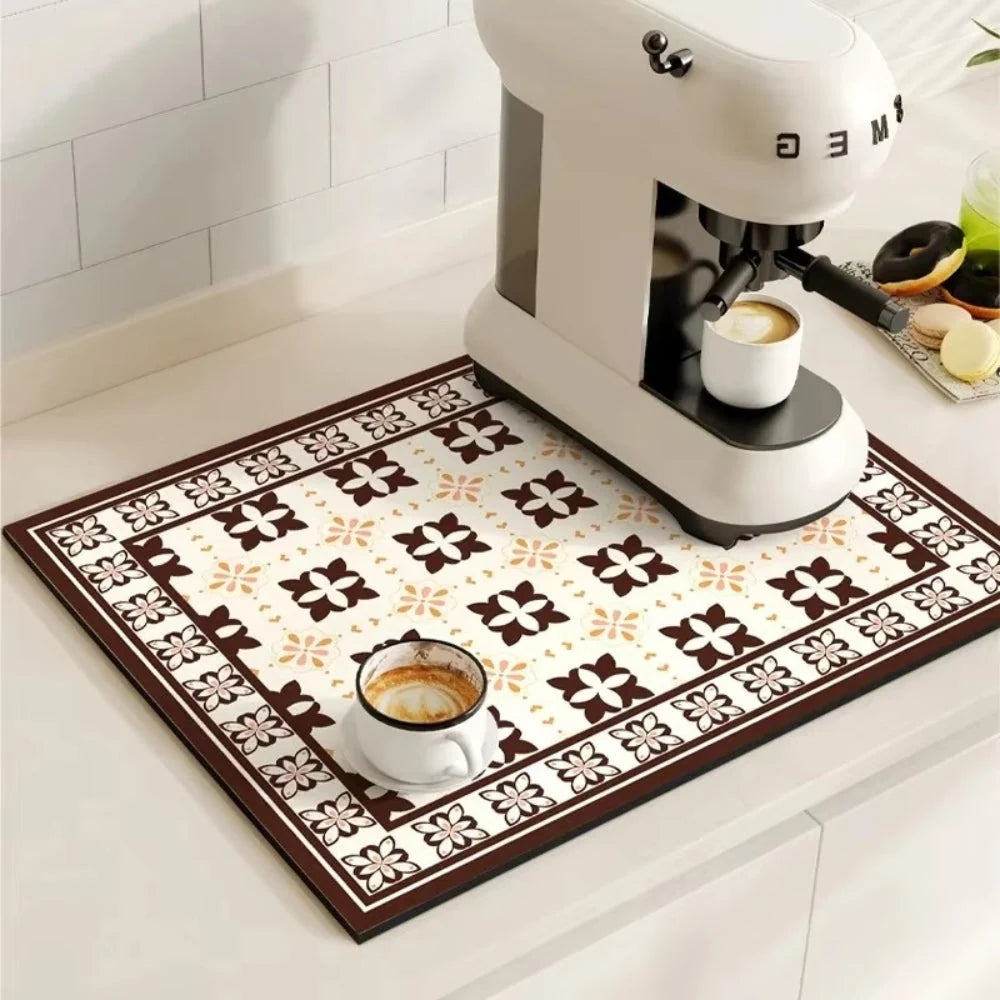 Kitchen Drying Mat | Super-Absorbent, Quick-Drying & Non-Slip | Retro Tile Pattern