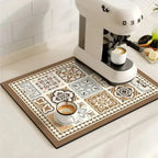 Kitchen Drying Mat | Super-Absorbent, Quick-Drying & Non-Slip | Retro Tile Pattern