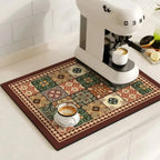Kitchen Drying Mat | Super-Absorbent, Quick-Drying & Non-Slip | Retro Tile Pattern