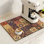 Kitchen Drying Mat | Super-Absorbent, Quick-Drying & Non-Slip | Retro Tile Pattern