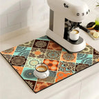 Kitchen Drying Mat | Super-Absorbent, Quick-Drying & Non-Slip | Retro Tile Pattern