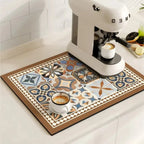 Kitchen Drying Mat | Super-Absorbent, Quick-Drying & Non-Slip | Retro Tile Pattern